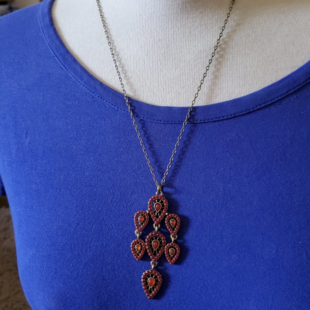 20" Bronze Tiered Red Panel Pendant Necklace Tony Alexander Jewelry Artisan NWT